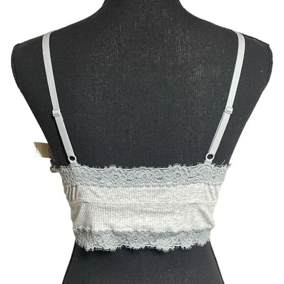 Aerie Heather Gray Eyelash Lase Trim Ribbed Longline Bralette - Picture 3 of 7